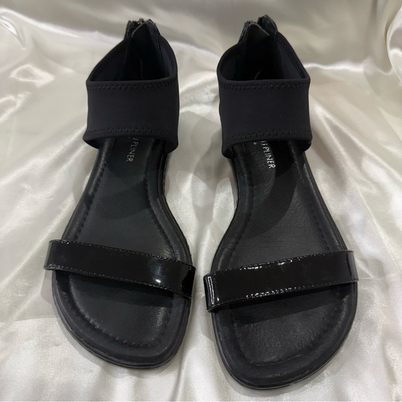 Donald J Pliner Gelda Sandals Neoprene Ankle Patent Leather Black Size 6 Chic - Picture 4 of 12